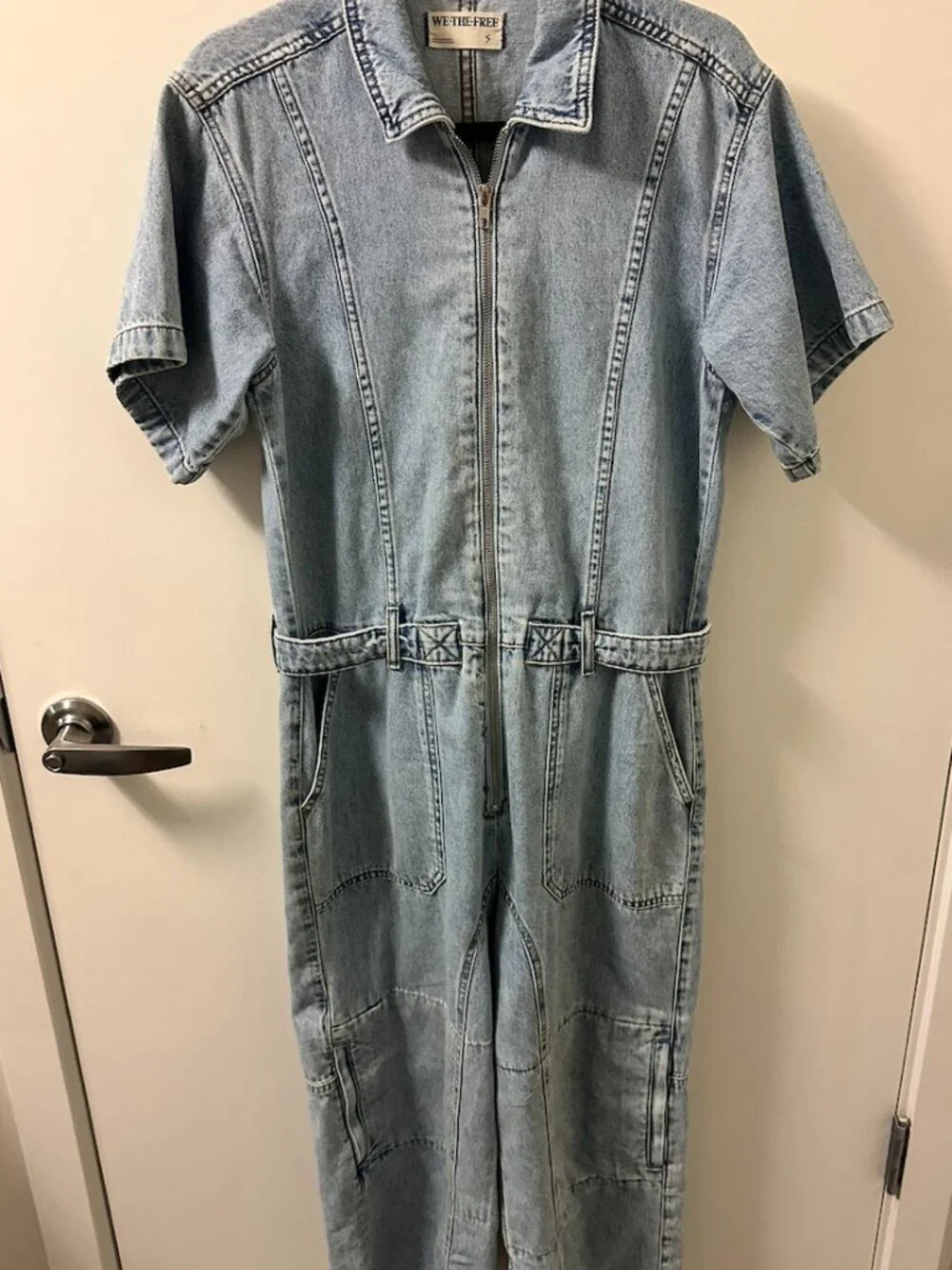Free People Blue On The Run Cropped Coverall Size Medium - Picture 2 of 4